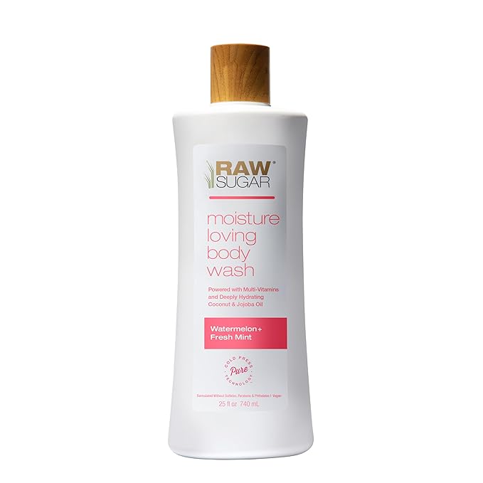 RAW SUGAR Simply Body Wash, (25 Fl Oz, Pack of 1) Bath Soap, Formulated without Sulfates & Parabens (Watermelon + Fresh Mint)-Velvo Beauty