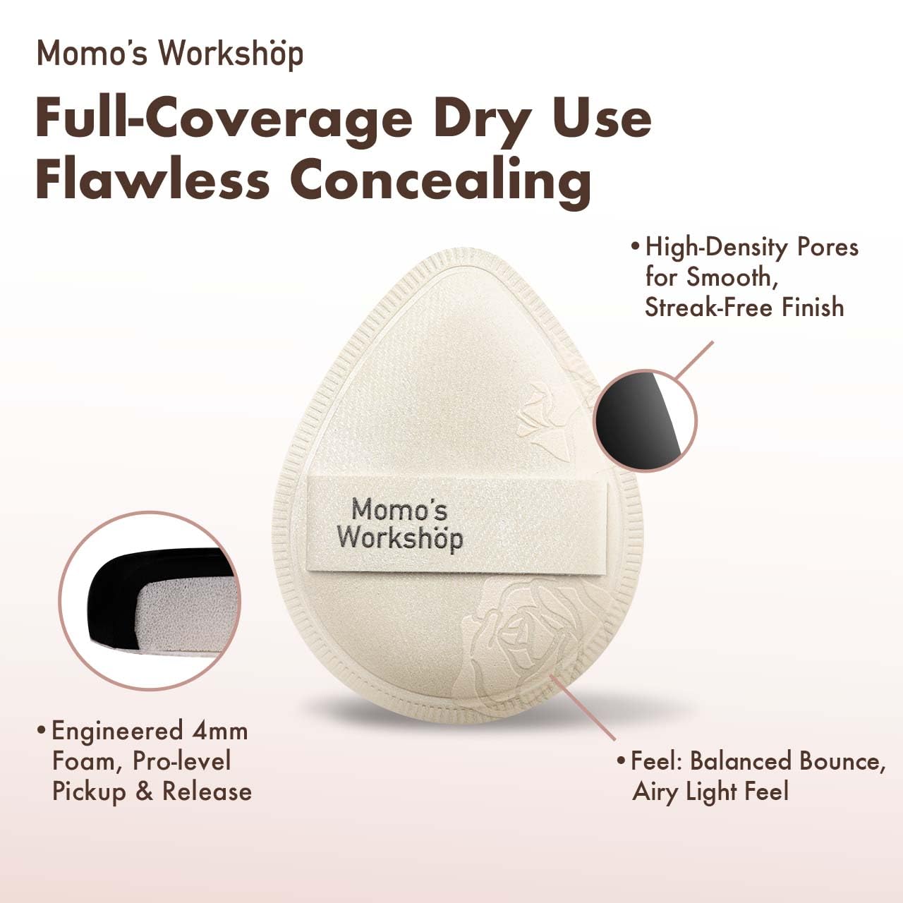 Satin White Egg Makeup Sponge,Firm Bounce Rubycell,Cushion Sponge with Wide PU Leather for Quick-Dry/Full Coverage Foundations, Cosmetic Puff,2pcs Beauty Puffs&Storage Case-Velvo Beauty