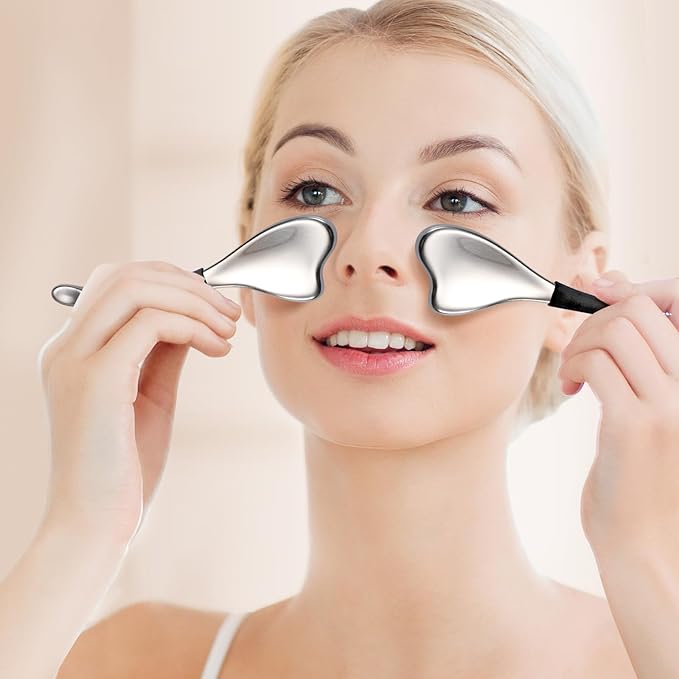 3-in-1 Cryo Gua Sha Facial Tools, Ice Roller Globes for Women Face and Eyes Massager, Unbreakable Stainless Steel Face Sculpting Skin Care Tools, Esthetician Supplies with Carry Case-Velvo Beauty