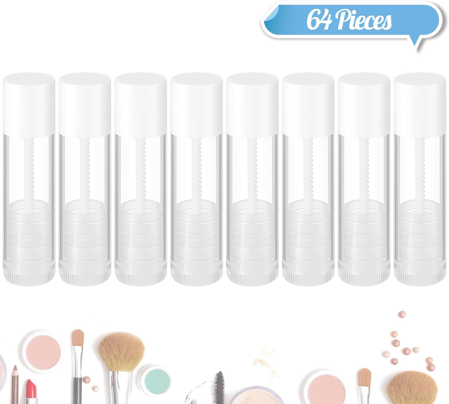 Maitys 64 Pcs Lip Balm Tubes 5 ml Empty Lip Gloss Balm Containers Refillable Rotatable Plastic Lipstick Tubes DIY Lip Gloss Holder for DIY Cosmetic (Clear)-Velvo Beauty