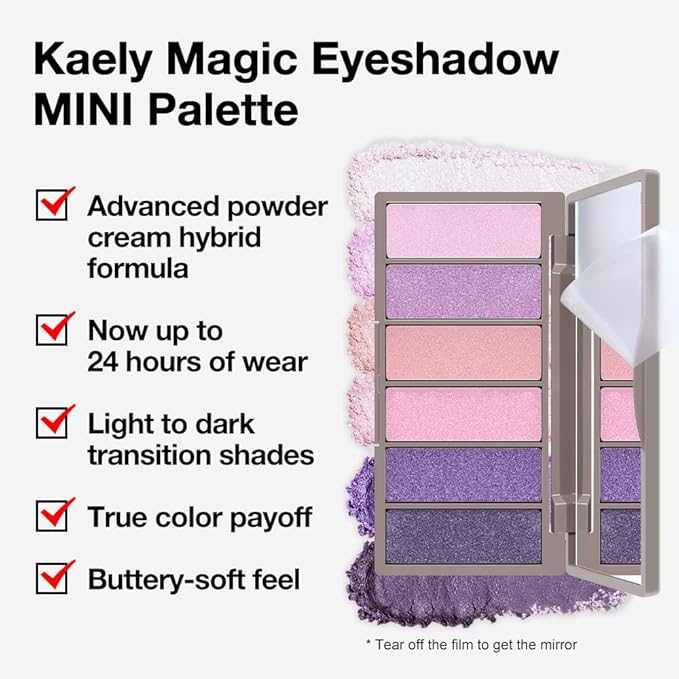 evpct 6 Colors Lavender Purple Pink Eyeshadow Palette, Light Nude Baby Pink Dark Violet Lavender Lilac Purple Glitter Shimmer Sparkle High Pigment Mini Travel Eye Shadow Palette Makeup for Older Women-Velvo Beauty