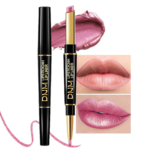 Kaely 2-in-1 Rose Pink Metallic Shine Shimmer Lip Liner & Lipstick Combo Set Kit for Women, Lightweight Hydrating Formula High Impact Full Coverage Lipstick and Lip Liner Makeup Stains Gloss 21-Velvo Beauty