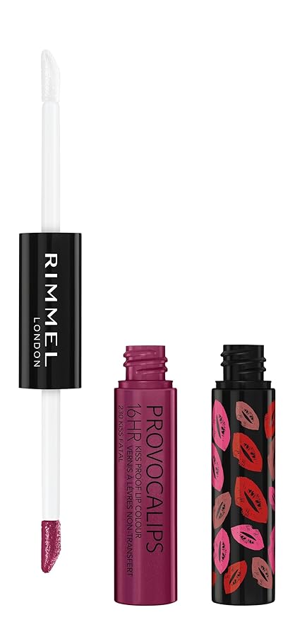 Rimmel London Provocalips 16hr Kiss-Proof Lip Color - Two-Step Liquid Lipstick to Lock in Color and Shine - 230 Kiss Fatal, .14 fl.oz.-Velvo Beauty