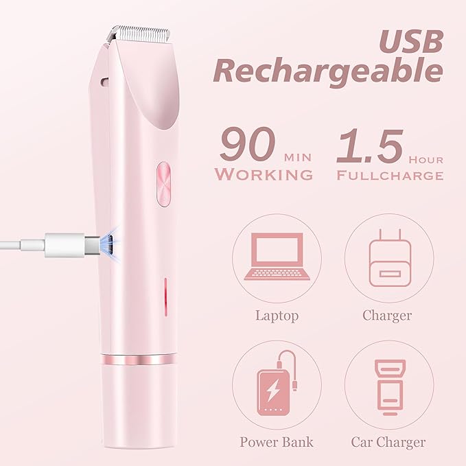 2-in-1 Women's Electric Shaver, Waterproof Cordless Bikini Trimmer & Body Razor, Dual Head Pain-Free Design, Pink Galaxy (2025)-Velvo Beauty