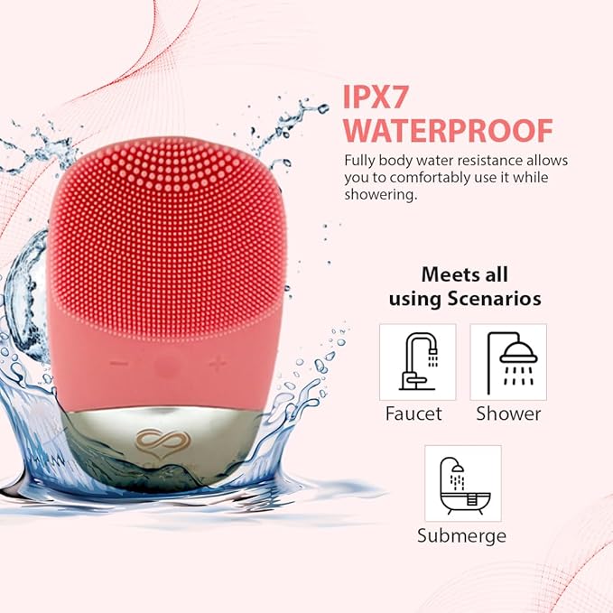 Facial Cleansing Brush | 3-in-1 Electric Face Scrubber | USB Rechargeable Face Cleansing Brush | IPX7 Waterproof | Blackhead Remover | Deep Cleansing & Exfoliating (Pink)-Velvo Beauty
