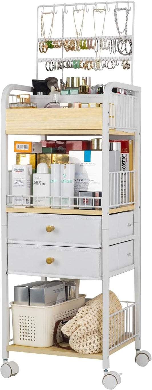 YGJT Makeup Organizer, Floor Skincare Cosmetics Organizer with Drawers, Jewelry Organizers and Storage for Earring Necklace, Vanity Organizer for Skin Care Perfume Makeup Brush Nail Polish Hair Tool-Velvo Beauty