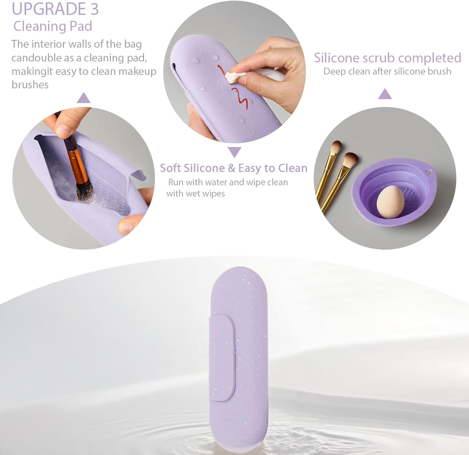 Silicone Makeup Brush Holder Set – Portable Travel Makeup Brush Holder with Makeup Sponge Holder and Foldable Cleaning Bowl – Upgraded 3-in-1 Cosmetic Organizer Set (purple)-Velvo Beauty