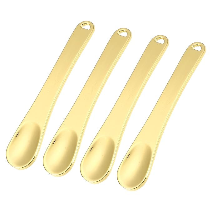 VOCOSTE 4 Pcs Makeup Spatula Mini Spoon, Eye Cream Massage Sticks Beauty Scoop, for Facial Cosmetic Face Cream, Zinc Alloy 2.32"x0.46", Gold Tone-Velvo Beauty