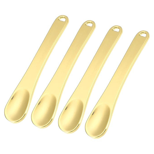 VOCOSTE 4 Pcs Makeup Spatula Mini Spoon, Eye Cream Massage Sticks Beauty Scoop, for Facial Cosmetic Face Cream, Zinc Alloy 2.32"x0.46", Gold Tone-Velvo Beauty