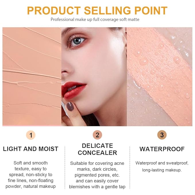 Kaely 2Pcs Pot Concealer Full Coverage Set,under Eye Brightener Concealer for Conceals Dark Circles,Waterproof Foundation Face Makeup Brush Kit,Color Correcting Concealer,02+03-Velvo Beauty