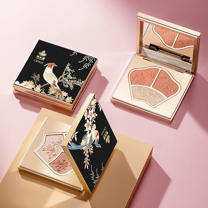 CATKIN Powder Blush Pink Nude Eyeshadow Palette Cheek Highlighter Makeup Palette (C02 Orange)-Velvo Beauty