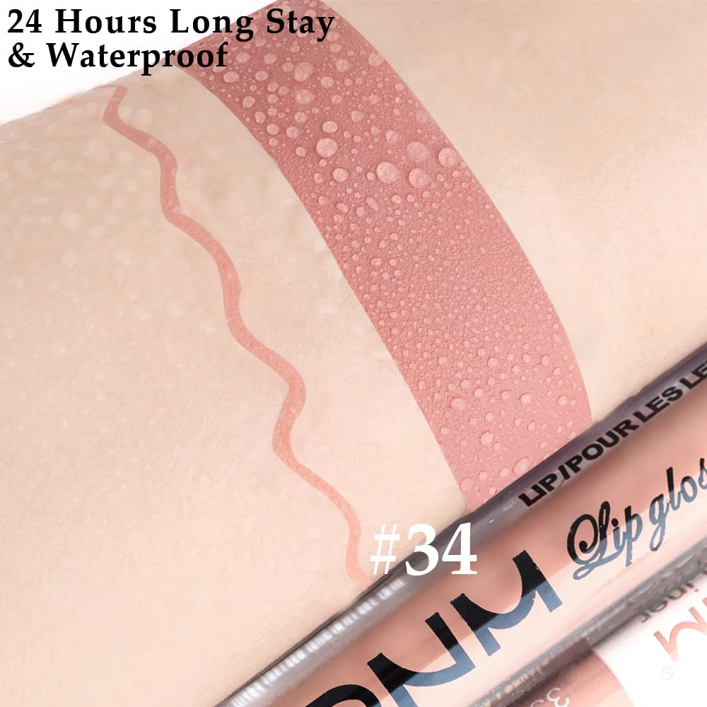 evpct 2Pcs Mauve Nude Neutral Color Lip Liner and Matte Lipstick Makeup Sets Vegan Lipstick Lip Liner and Gloss Set Lip Stain Long Lasting Waterproof 24 34#-Velvo Beauty