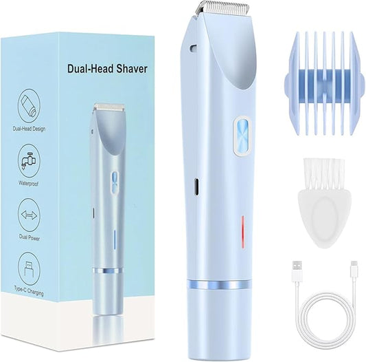 Bikini Trimmer for Women,Dermave Bikini Shaver,2-in-1 Electric Trimmer for Women(Light Blue)-Velvo Beauty