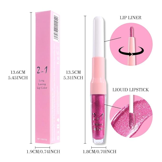 evpct Rose Metallic Glitter Lip Liner and Lipstick Combo Lip Gloss Stain Set Makeup for Women Long Lasting Waterproof 24, Metal Barbie Frosted Metallic Shimmer Glossy Iridescent Liquid Lipstick 15-Velvo Beauty