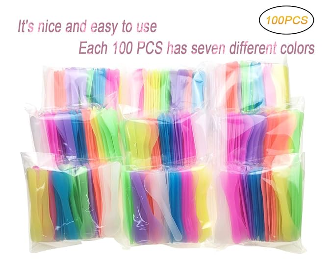 100 PCS Cosmetic Spatula for Makeup Face Mask Plastic Spoon Disposable Makeup Tools for Mixing and Sampling 4.88'' x 1.06" Random Color-Velvo Beauty