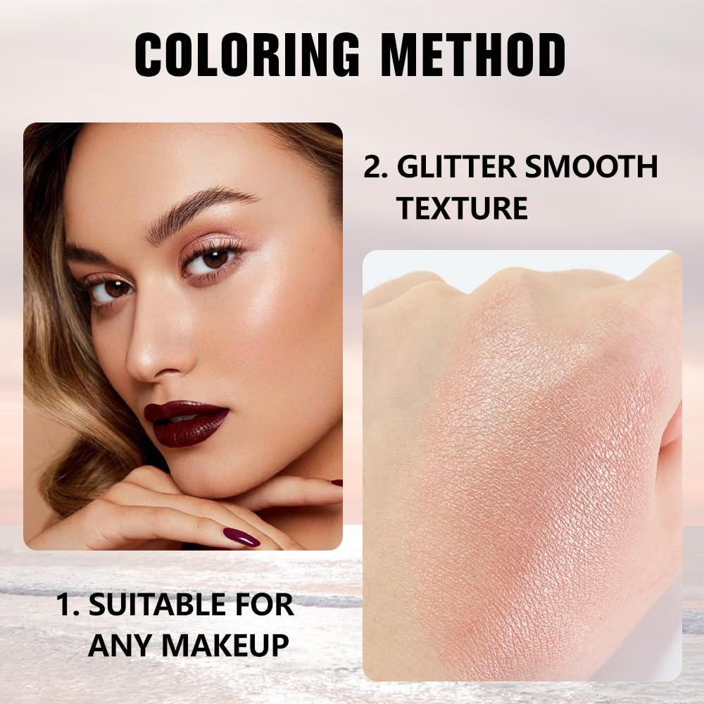 Champagne Gold Glitter Eyeshadow – Shimmer Eye Shadow, Daily Waterproof Long-Lasting Eyeshadow Powder Palette for Women Neutral Eye Makeup sombras para ojos (03)-Velvo Beauty