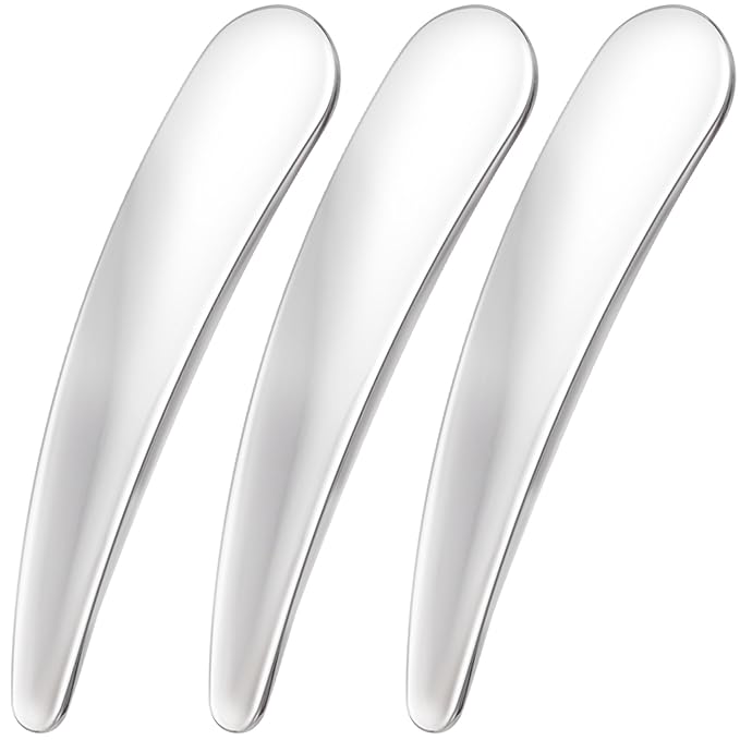 3pcs Mini Metal Makeup Spatula, Reusable Cosmetic Cream Spatulas Spoon, Skincare Scoop Applicator Facial Massage Beauty Tools for Mixing and Sampling Face Eye Cream- Silver-Velvo Beauty