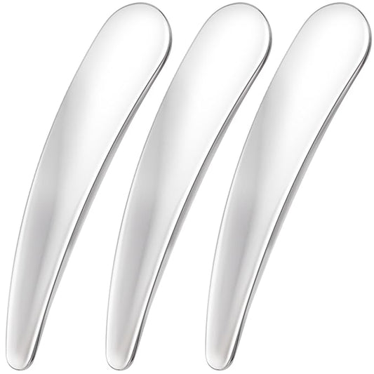 3pcs Mini Metal Makeup Spatula, Reusable Cosmetic Cream Spatulas Spoon, Skincare Scoop Applicator Facial Massage Beauty Tools for Mixing and Sampling Face Eye Cream- Silver-Velvo Beauty