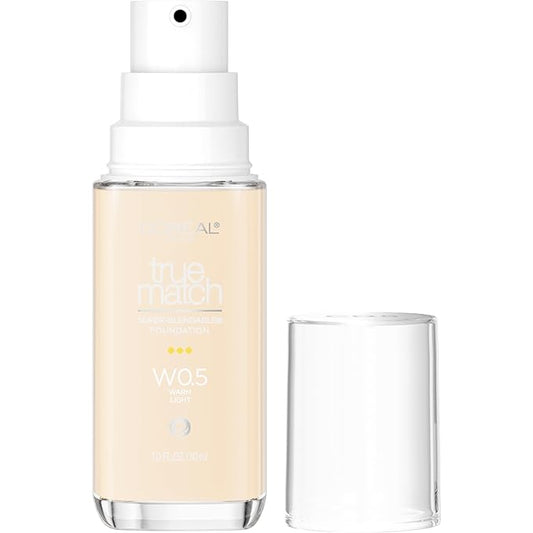 L'Oreal Paris True Match Super-Blendable Foundation, Medium Coverage Liquid Foundation Makeup, W0.5, Light, 1 Fl Oz-Velvo Beauty