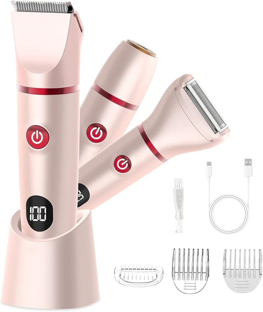 Bikini Trimmer for Women, Electric Razor for Pubic Hair 3-in-1, Bikini Shaver for Legs Body Hair, Womens Electric Razor IPX6 Waterproof, Gifts for Women,Pink-Velvo Beauty