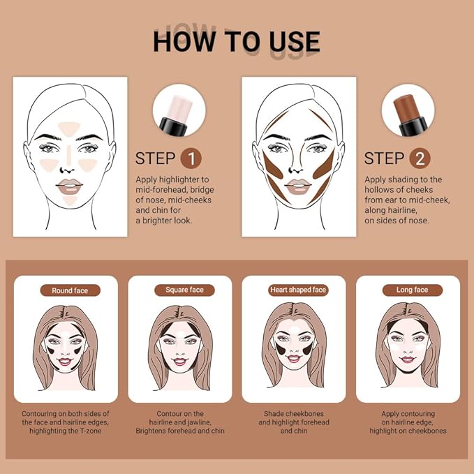 evpct 4 Colors Cream Contour Stick Makeup Kit Set Concealer Bronzer Stick Cream Contour Palette Contour Contouring Makeup Kit for Beginner Liquid Face Highlighter Makeup Stick contorno maquillaje 1+3-Velvo Beauty