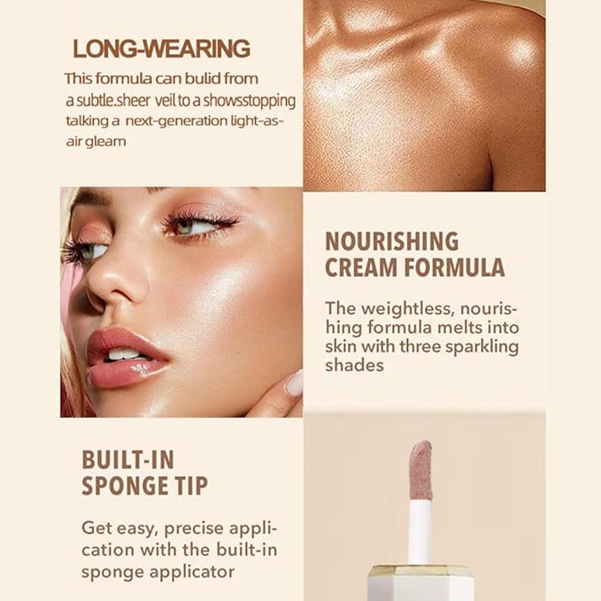 Liquid Highlighter Makeup, Long Lasting Liquid Luminizer for Glowing Skin Waterproof Smooth Glitter Highlight Face Illuminator Cream Contour Stick Body Shimmer Liquid Bronzer(#03 ROSE GOLD)-Velvo Beauty