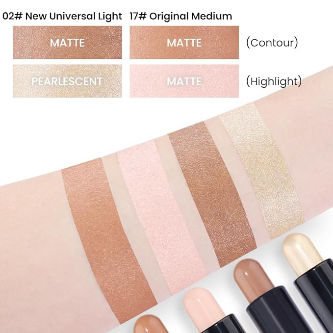 evpct 2in1 Face Shaping & Contouring Stick Cream Contour Concealer Bronzer Stick Makeup Kit for Face Highlighter Makeup Stick contorno maquillaje de maquillaje, NEW Universal Light + ORIGINAL Medium-Velvo Beauty