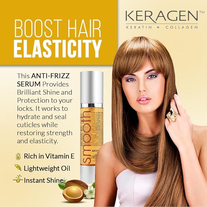 KERAGEN - Nourishing Hair Serum for Dry Damaged Hair - Argan Oil for Hair Treatment - Brilliant Shine, Heat Protection with Paraben, Phthalate and Sulfate Free Formula (1.7 Oz)-Velvo Beauty