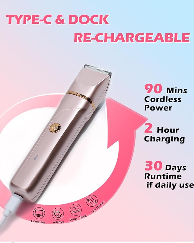 Bikini Trimmer for Women 2-in-1 – Rechargeable Electric Razors for Women, Painless Electric Shaver for Bikini, Underarm, Legs, Arms – IPX7 Waterproof, Compact Travel Design-Velvo Beauty