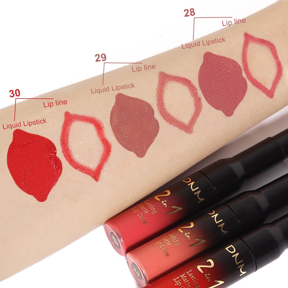 evpct 3Pcs Mauve Neutral Light Rosey Nude Blue Red Matte Liquid Lipstick and Lip Liner Stain Sets for Women, Long Lasting 24 Hours Matte Lipstick labiales matte larga duracion 24 mate originales-Velvo Beauty