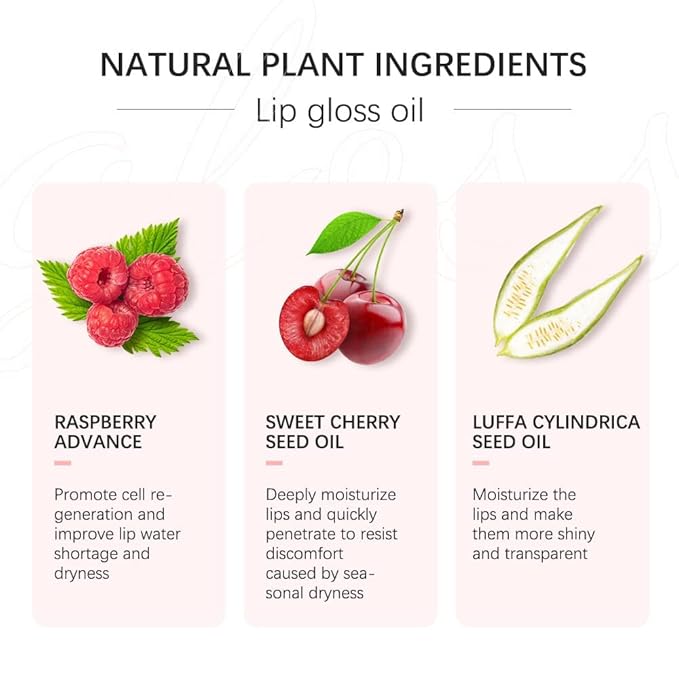 Plumping Lip Oil - Hydrating Lip Oil Plumping Lip Gloss, Crystal Jelly Moisturizing Lip Oil/Polished Lip Oil Lines/Tint Moisturizing Transparent Lip Balm Care Stick (Raspberry)-Velvo Beauty
