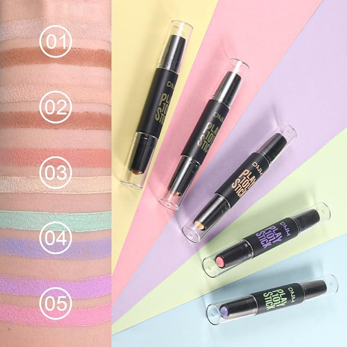 evpct 5Pcs 2In1 Face Cream Makeup Highlighter Highlight Contouring Concealer Contour Sticks Kit Bronzer Highlighter Makeup Stick and Contour Palette Illuminator Highly Piamented Long Lasting Brighten-Velvo Beauty