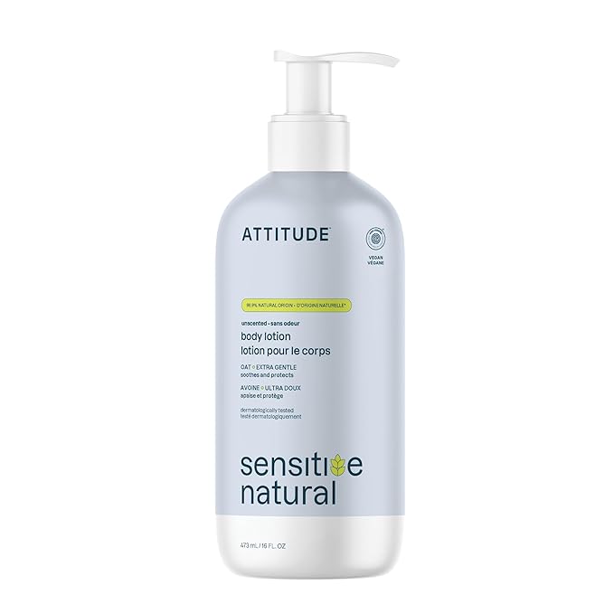 ATTITUDE Body Lotion for Sensitive Skin with Oat, EWG Verified, Dermatologically Tested, Vegan, Extra Gentle, Unscented, 16 Fl Oz-Velvo Beauty