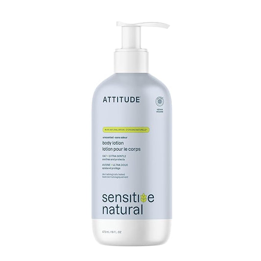 ATTITUDE Body Lotion for Sensitive Skin with Oat, EWG Verified, Dermatologically Tested, Vegan, Extra Gentle, Unscented, 16 Fl Oz-Velvo Beauty