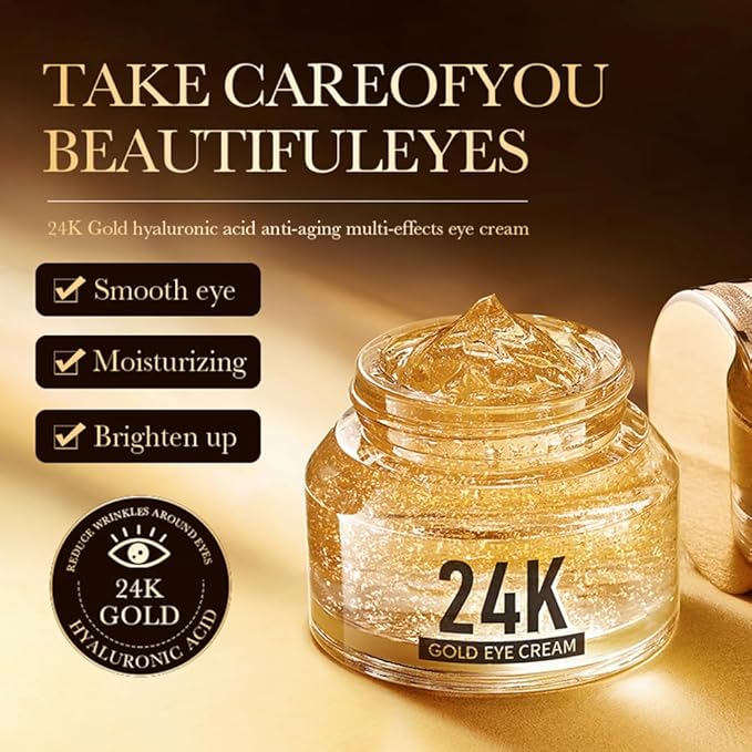 24K Gold Hyaluronic Acid Anti-Aging Multi-Effects Eye Cream - For Dark Circles & Fine Lines - With Hyaluronic Acid & Ingredient Gold, 1.4 Oz-Velvo Beauty