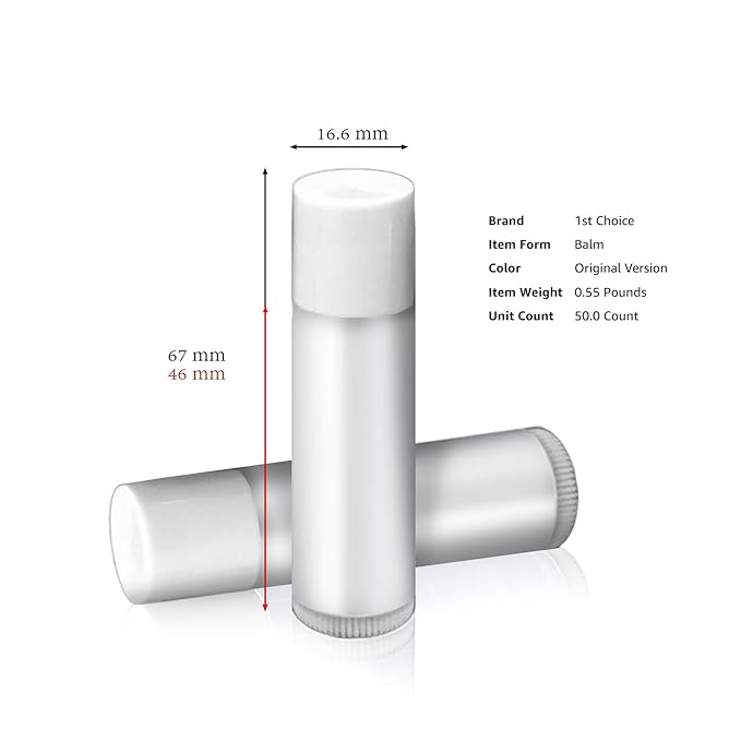 1st Choice 50 Lip Balm Empty Container Tubes 3/16 Oz (5.5ml), Natural White Color-Velvo Beauty