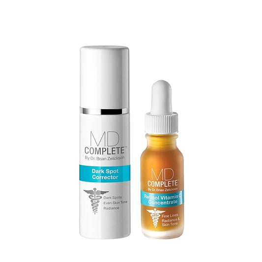 MD Complete Dark Spot Retinol Duo | Professional Dermatologist Dark Spot Correction | includes Dark Spot Corrector 1.0 fl oz and Retinol Vitamin C Concentrate Serum 0.5 fl oz| Set of Two-Velvo Beauty
