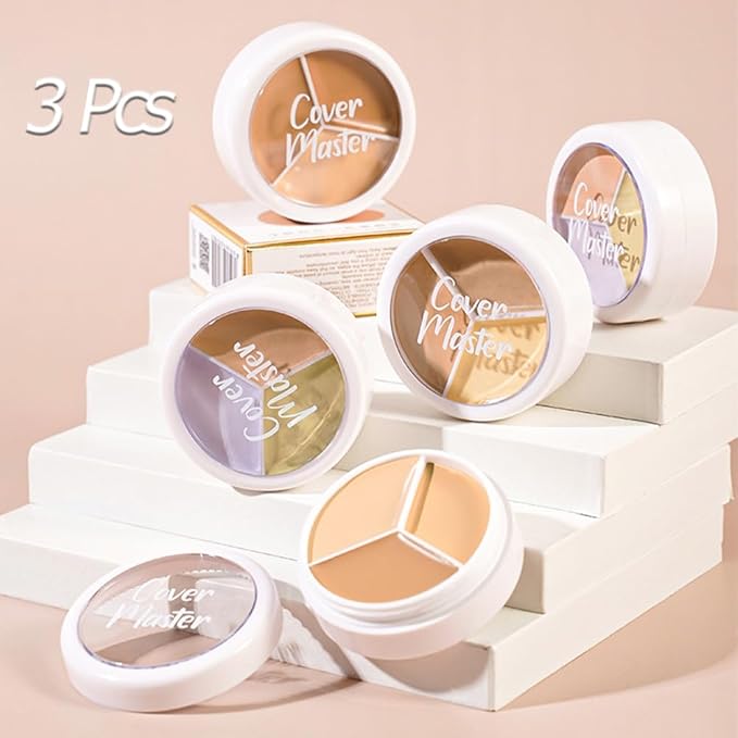 Kaely 3Pcs Tri Color Concealer Pot,Color Correcting Concealer for Dark Circles Spots,Cream Concealer Full Coverage,Foundation Contour Makeup Palettes,under Eye Brightener corrector de ojeras,01+02+03-Velvo Beauty