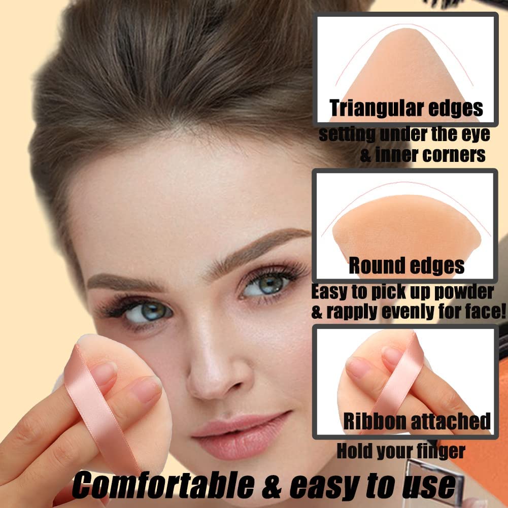 Ocim 10Pcs Triangle Powder Puffs for Face Powder,Soft Velour Triangular Beauty Puff,Makeup Pressed,Baking & Setting Powder Sponge Applicator Pads with Case,Black&Nude-Velvo Beauty