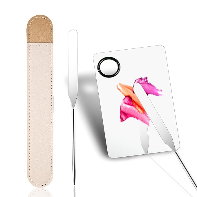 Picasso Makeup Spatula and Palette Set, Korean Makeup Spatula with Leather Cover, Stainless Steel Makeup Palette with Scraper Tool, Metal Foundation Palette for Cosmetic Pigment Blendingļ¼SSļ¼-Velvo Beauty
