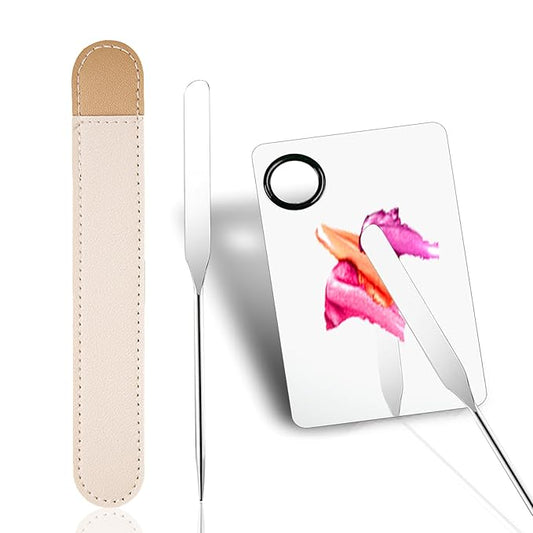 Picasso Makeup Spatula and Palette Set, Korean Makeup Spatula with Leather Cover, Stainless Steel Makeup Palette with Scraper Tool, Metal Foundation Palette for Cosmetic Pigment Blending(SS)-Velvo Beauty