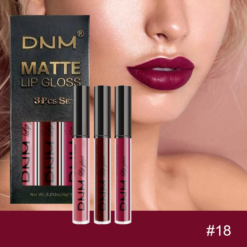 evpct 3Pcs Dark Red Purple Matte 24-hour Liquid Lipstick Sets, Matte Lipstick Lip Stain Long Lasting 24 Smudge Waterproof Lip Gloss Gift Set Matt Lipsticks Set Matt Liquid Women Makeup Lipstick 06-Velvo Beauty