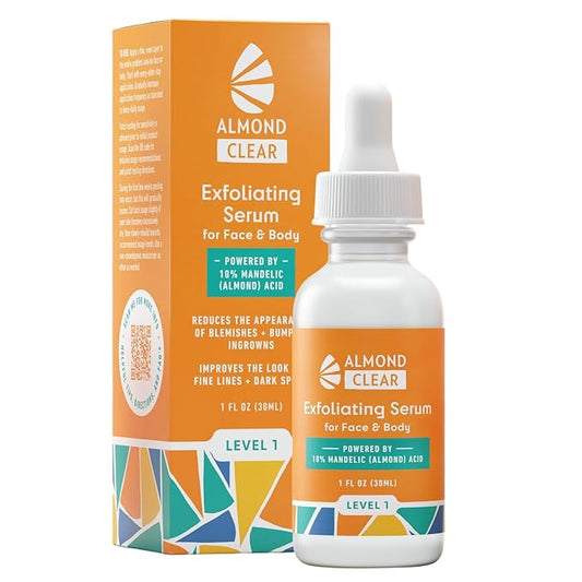 Face & Body Clearing Serum, Level 1- for acne, folliculitis, aging skin, ingrown hairs, dark spots - face, chest, butt, back, thighs, arms - mandelic acid - 1 fl oz-Velvo Beauty