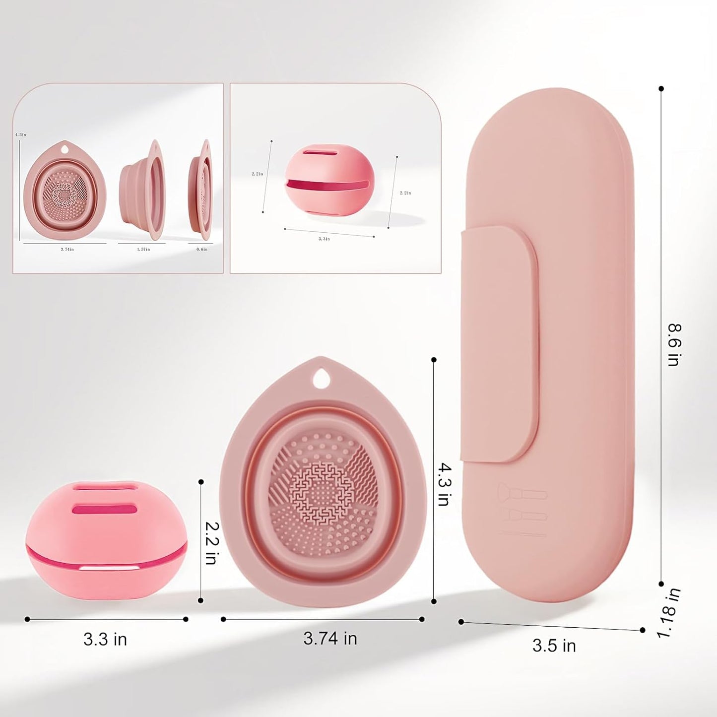 Silicone Makeup Brush Holder Set – Portable Travel Makeup Brush Holder with Makeup Sponge Holder and Foldable Cleaning Bowl – Upgraded 3-in-1 Cosmetic Organizer Set (powdered pink)-Velvo Beauty