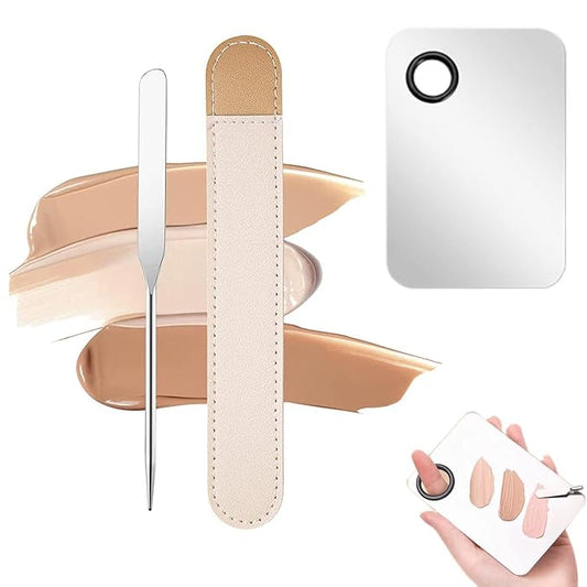 Makeup Spatula and Makeup Palette, Stainless Steel Foundation Palette & Tiny Cosmetic Spatula Tool for Nail, Art, Eye Shadow, Eyelash, Face Makeup-Velvo Beauty