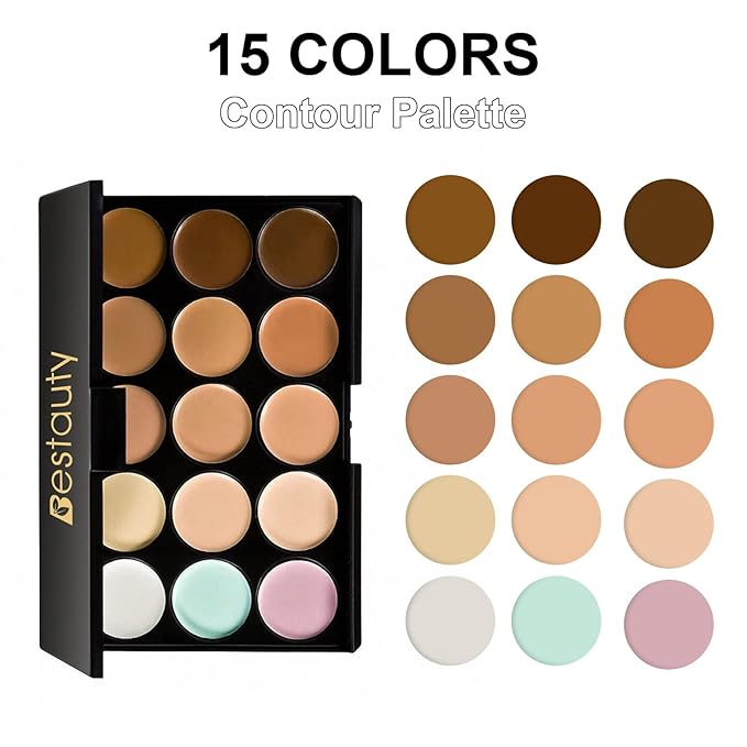 Color Correcting Concealer Palette, Bestauty 15 Colors Multi-Use Concealer Highlighting Makeup Kit with Sponge Puff Oval & Makeup Brush-Velvo Beauty
