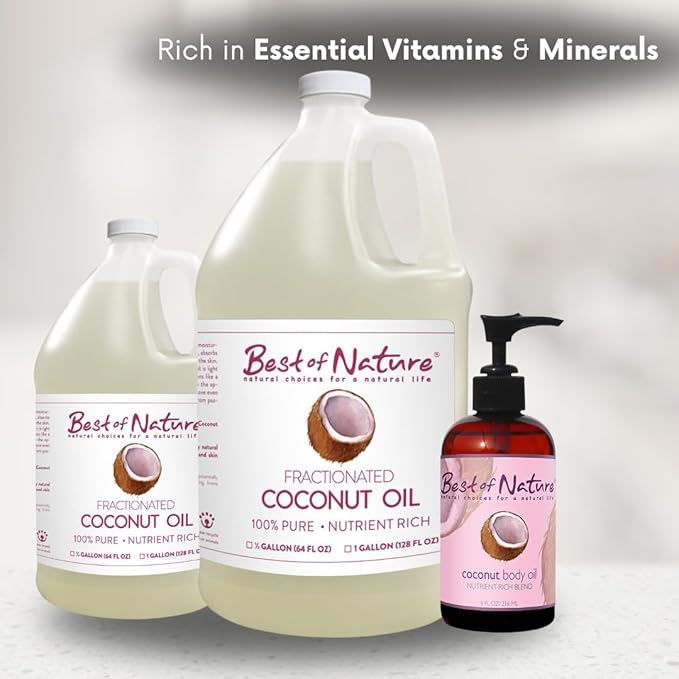 Best of Nature 100% Pure Fractionated Coconut Oil - Liquid MCT Massage & Body Oil, Unscented Moisturizer for Hair, Skin, Face, Aromatherapy Carrier for Essential Oils, Gallon (128 fl oz)-Velvo Beauty