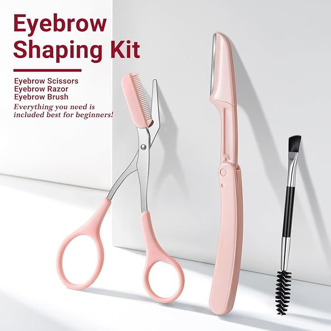 TsMADDTs Tweezers for Women Facial Hair, 8 in 1 Eyebrow Kit with Tweezers, Eyebrow Trimmer Scissors, Razor, Brush with Travel Bag, Hair Plucking Daily Beauty Tools-Velvo Beauty