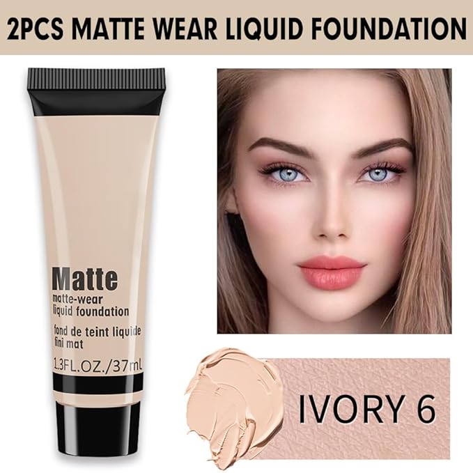 1 Pack Liquid Foundation Cream for Face Makeup,Durable Full Coverage Matte Concealer Make Up,Oil Control & Waterproof Base Primer -1 Fl.Oz-IVORY 6#-Velvo Beauty