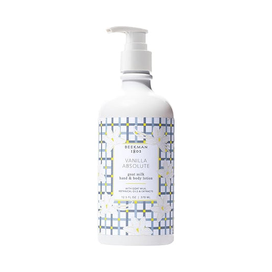 Beekman 1802 Goat Milk Body Lotion, Vanilla Absolute - Scented - 12.5 oz - Deeply Moisturizing With Shea Butter & Jojoba Seed Oil - For Sensitive Skin - Ready for Use, Pump Inserted - Cruelty Free-Velvo Beauty